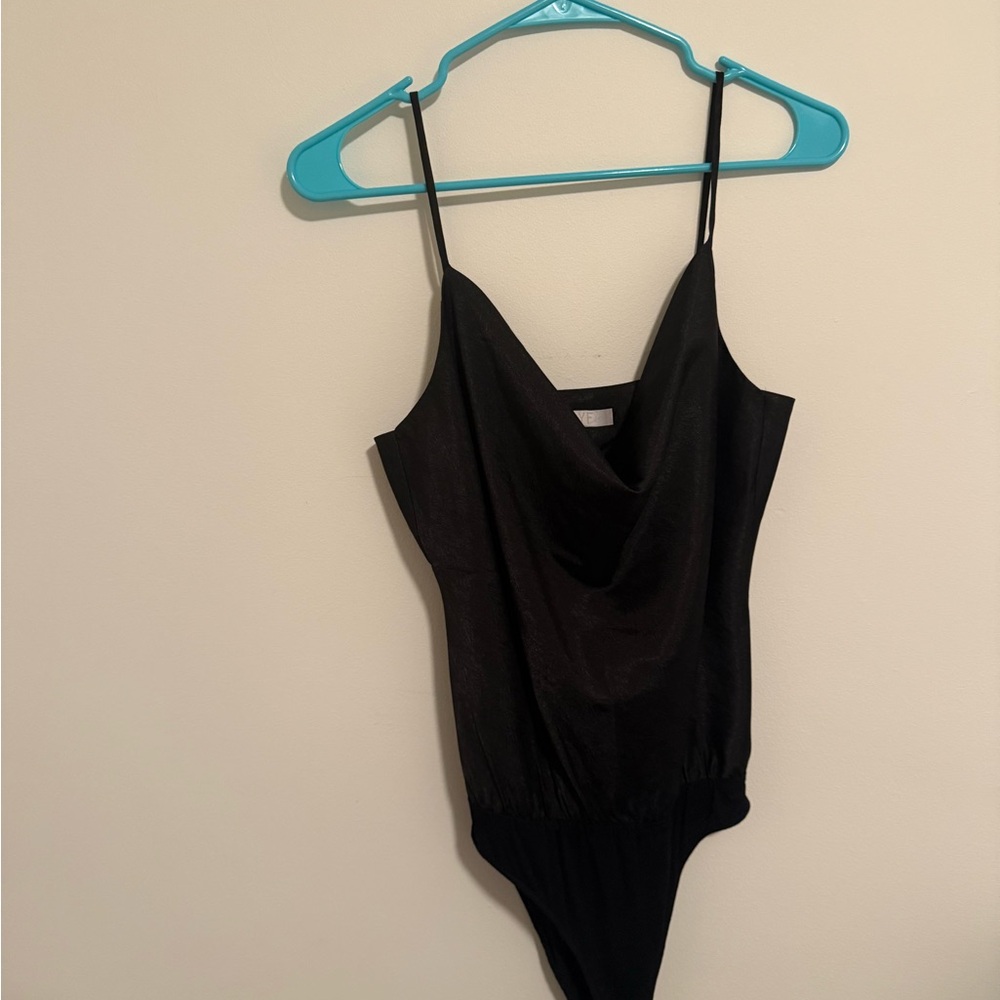 Black Sleeveless Satin Bodysuit